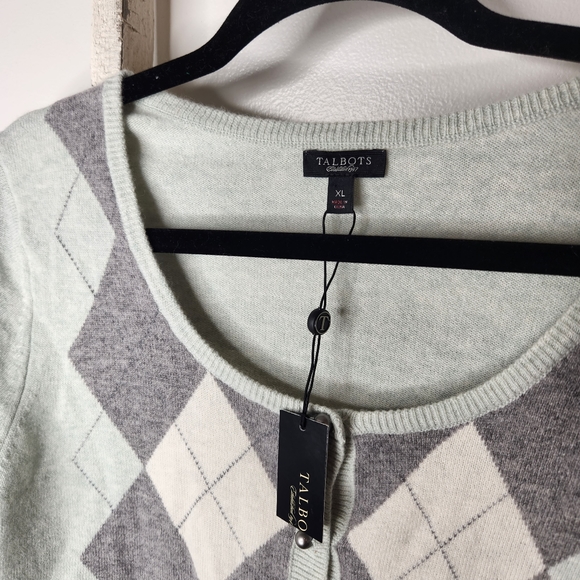 Talbots XL NWT Lambswool Angora Rabbit Hair blend argyle cardigan sweater - Picture 5 of 8